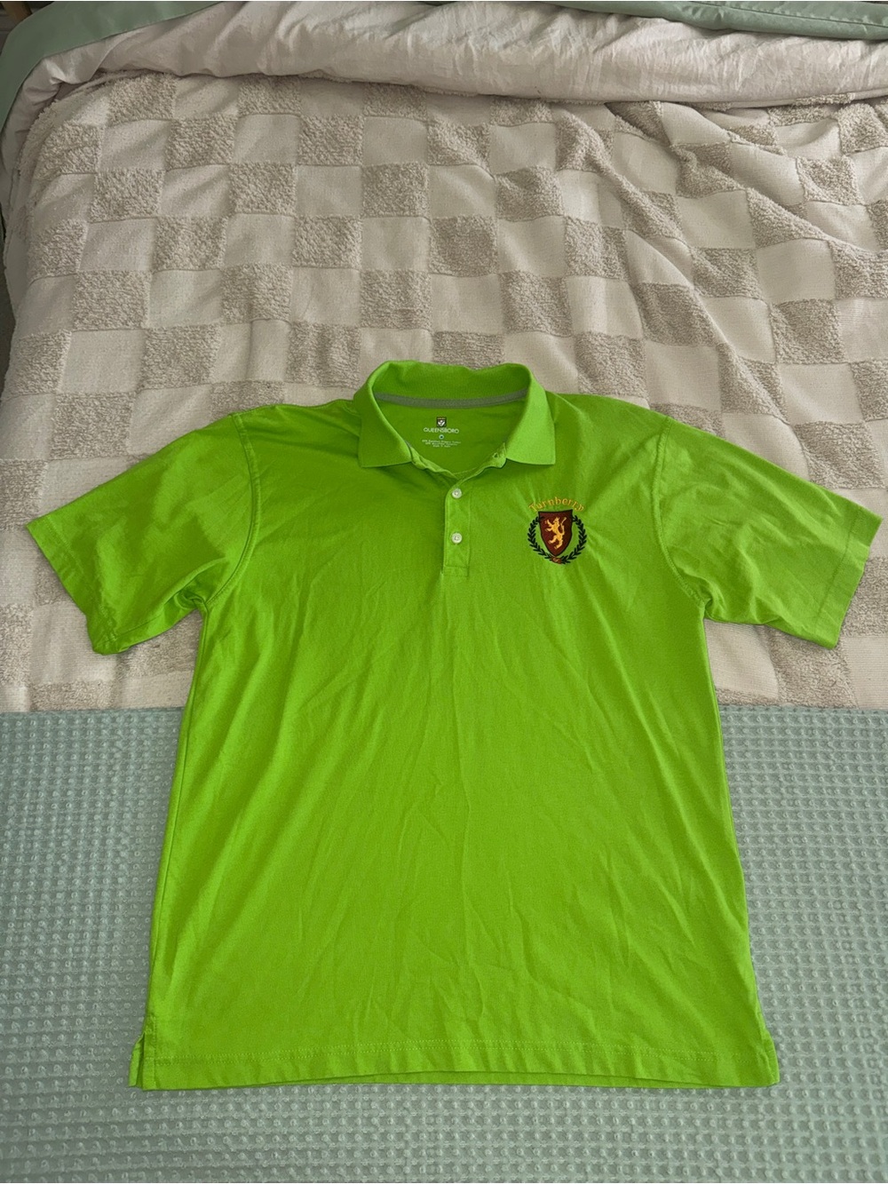 Queensboro Turnberry Embroidered Polo Shirt Lime Green Mens Size M